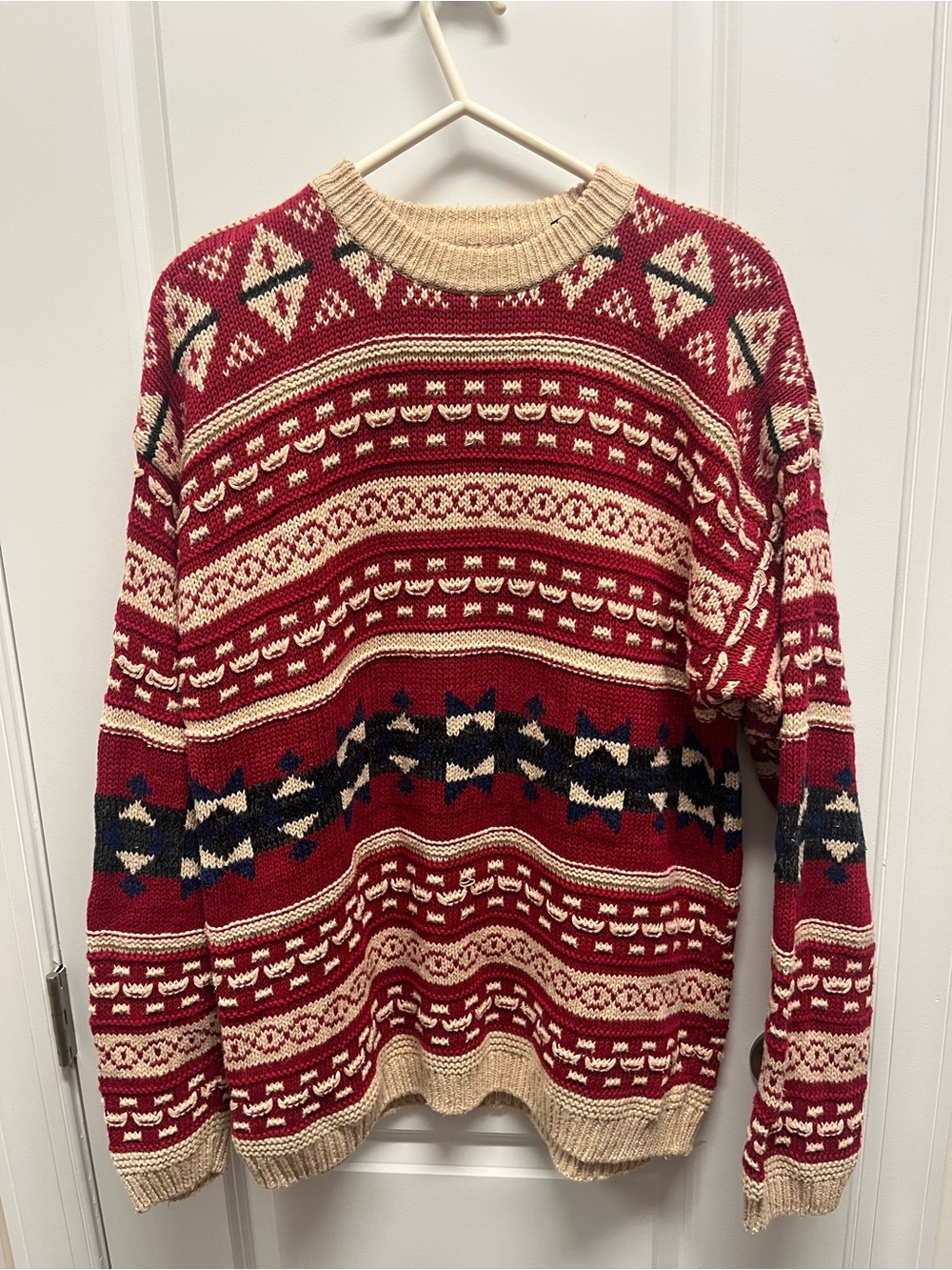 Vintage Structure chunky fair aisle, geometric knit pullover sweater 90’s SZ S